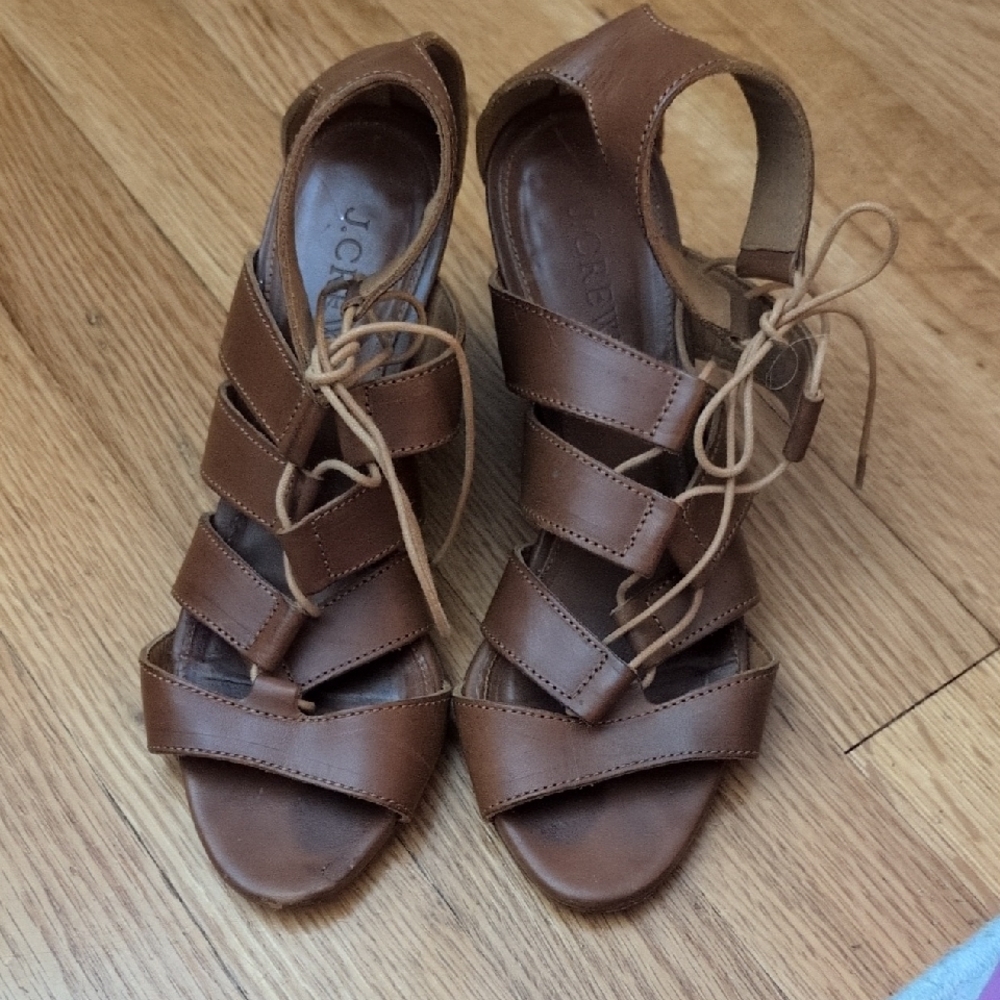 J. Crew Tan Leather Strappy Sandals